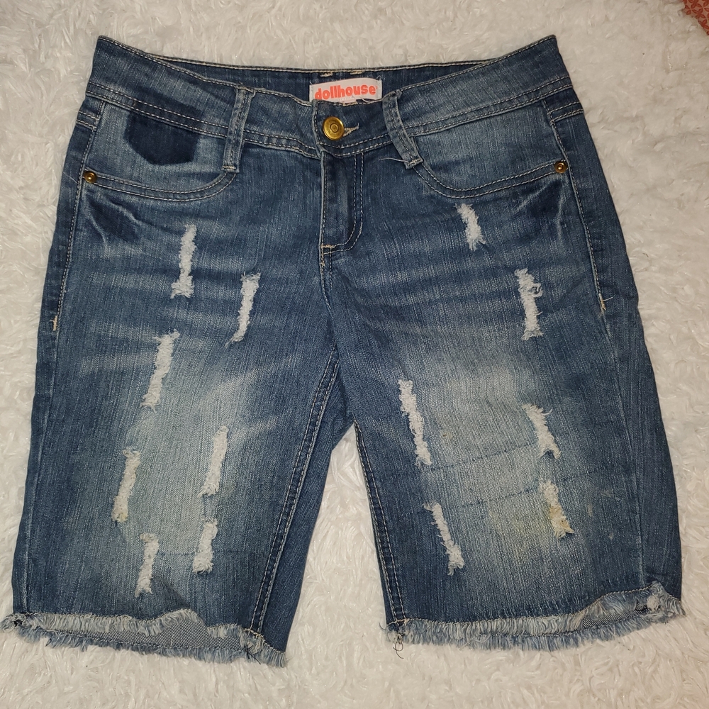 Dollhouse Women's Ripped Jean Shorts - Blue